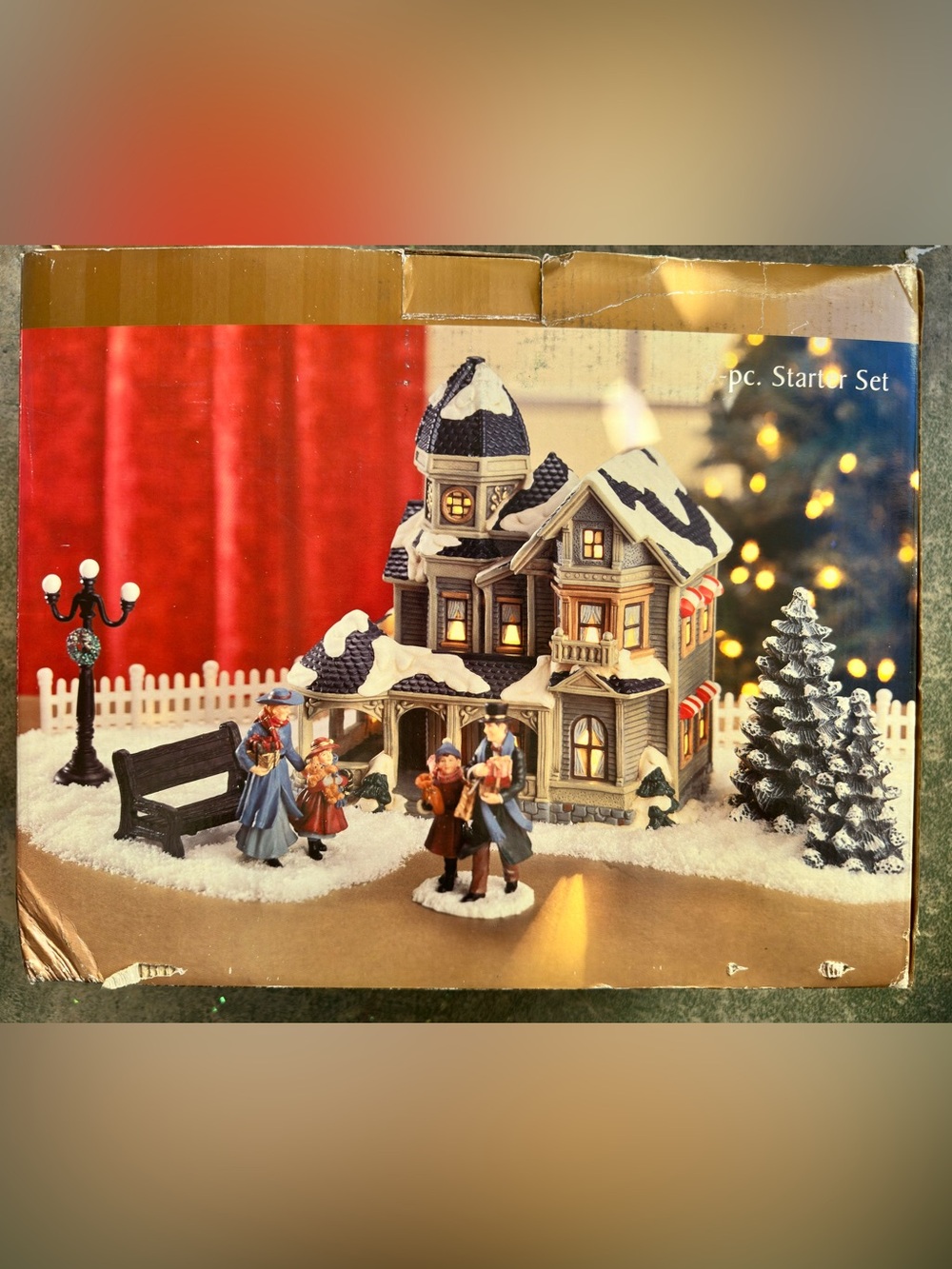 Collectable Holiday Snow-Covered Victorian Decorative House - Blue and White